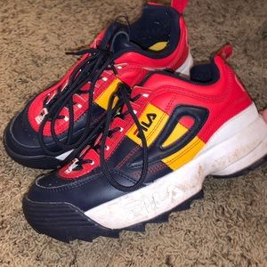 red, white and navy chunky fila's